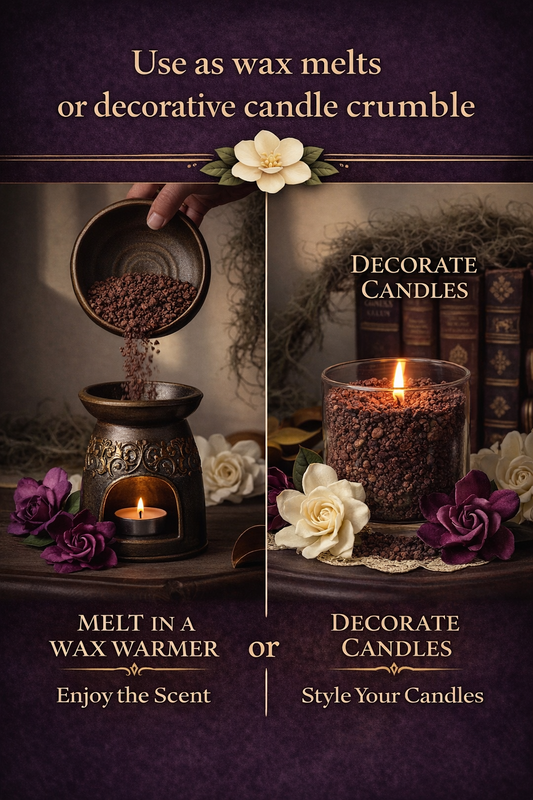 Woodland Crumble
Scoopable wax melts + candle decorating crumble